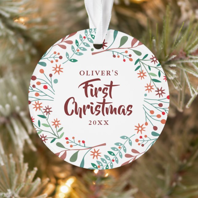 Baby Photo First Christmas Holiday Floral Ornament (Tree)