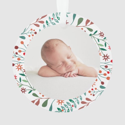 Baby Photo First Christmas Holiday Floral Ornament