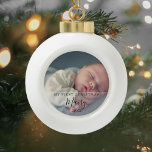 Baby Photo First Christmas Script Ceramic Ball Christmas Ornament<br><div class="desc">Baby photo first Christmas script ceramic ball Christmas ornament. Personalise with your favorite baby photo,  name and date creating a unique memory and keepsake gift.</div>