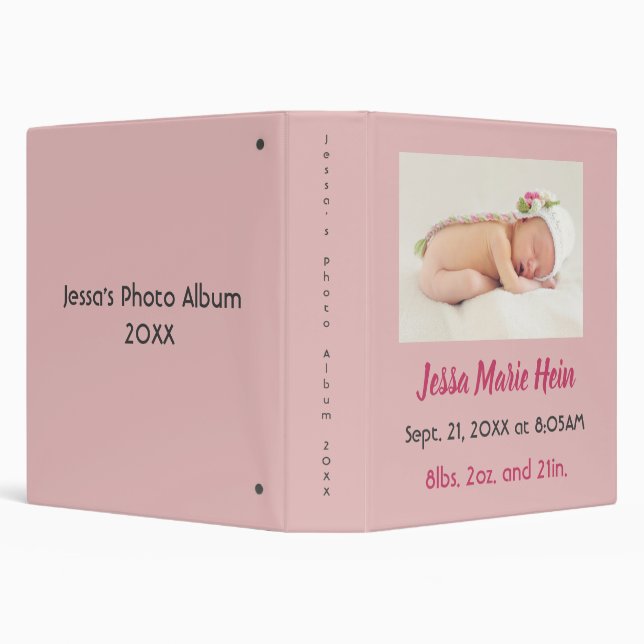 Baby Photo Girl Name Birth Stats Photo Album 3 Ring Binder (Background)
