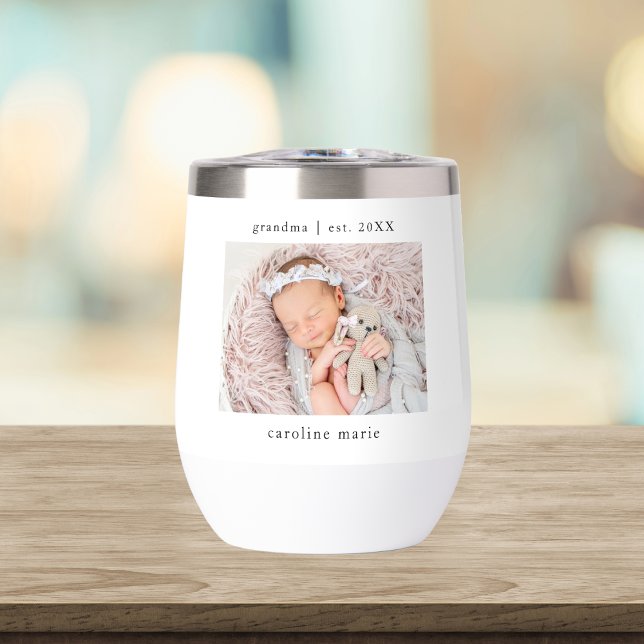 Baby Photo Grandma Year Established  Thermal Wine Tumbler (Creator Uploaded)