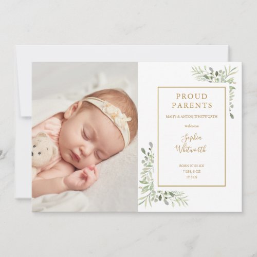 Baby Photo Greenery Script Birth Announcement