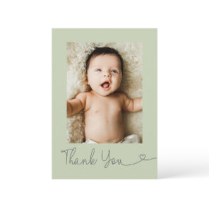 Baby Photo Heart Modern Baby shower green Thank You Card
