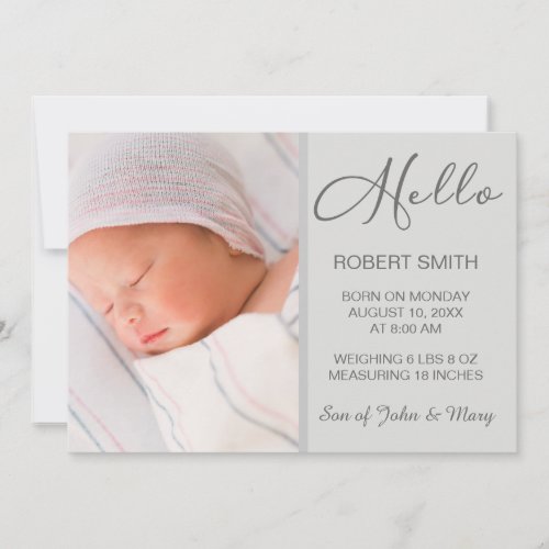 Baby Photo Hello Script Birth Announcement