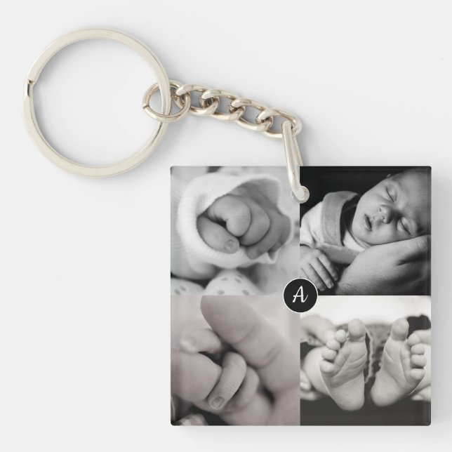 Baby Photo Initial Name Date of Birth Keychain (Front)