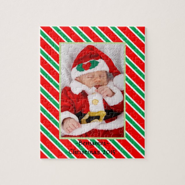 Baby Photo Jigsaw with Christmas Candy Cane Frame Jigsaw Puzzle (Vertical)
