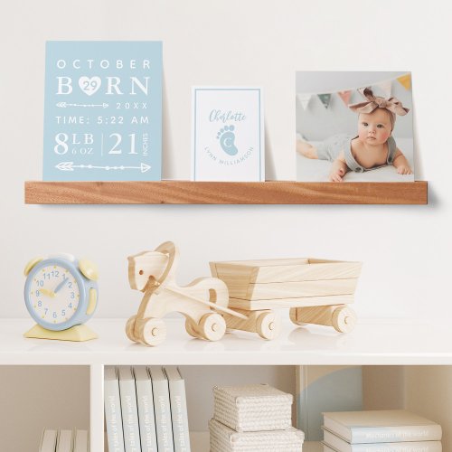 Baby Photo Keepsake  Birth Stats Blue Monogram Picture Ledge