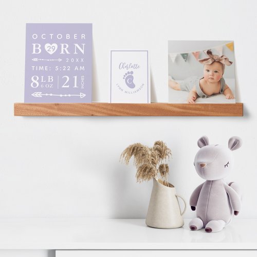 Baby Photo Keepsake  Birth Stats Purple Monogram Picture Ledge
