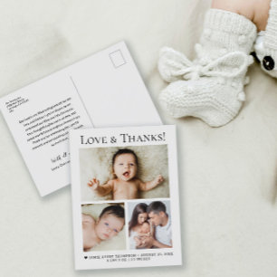Baby Photo Love and Thanks Birth announcement Postcard