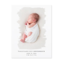 Baby Photo Minimalist White Paint Stroke Birth Announcement Postcard