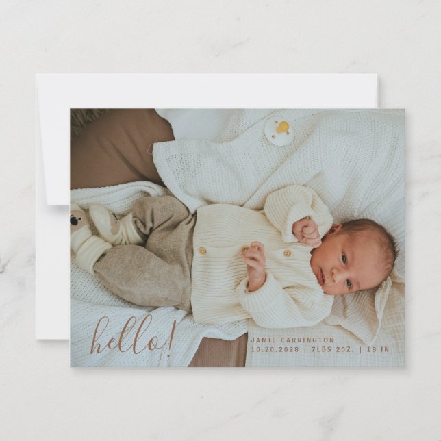 Baby Photo Modern Birth  Announcement (Front)