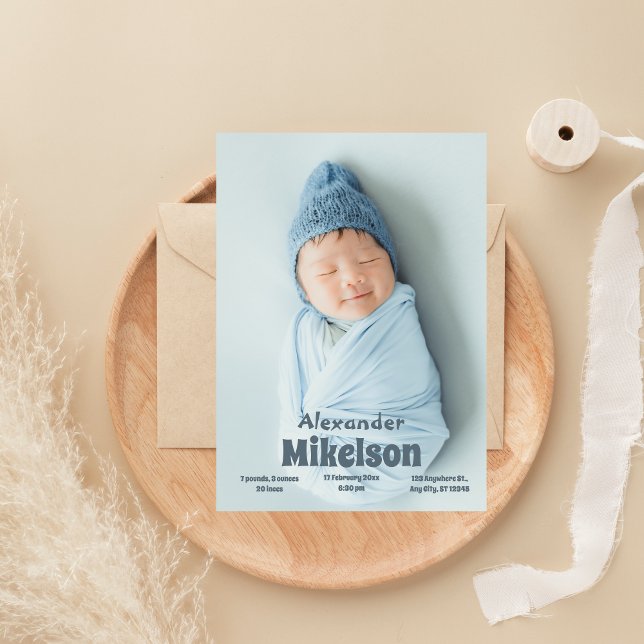 Baby Photo Modern Birth Announcement (Creator Uploaded)