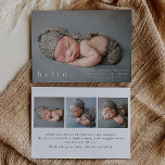 Baby Photo Modern Birth Announcement Card<br><div class="desc">Modern birth announcement with a simple "welcome" on the front and an option for you to upload your own special three photos on the back.</div>