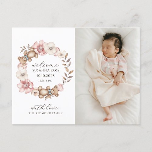 Baby Photo Modern Birth  Announcement Postcard