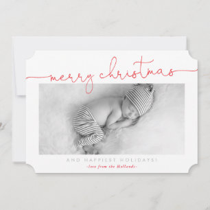 BABY PHOTO modern calligraphy merry Christmas red Holiday Card