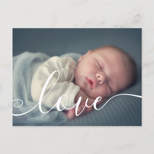 Baby Photo Modern Elegant Script Simple Birth Announcement Postcard