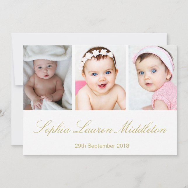 Baby Photo Modern Gold Colored Birth Announcement (Front)