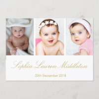Baby Photo Modern Gold Colored Birth Announcement