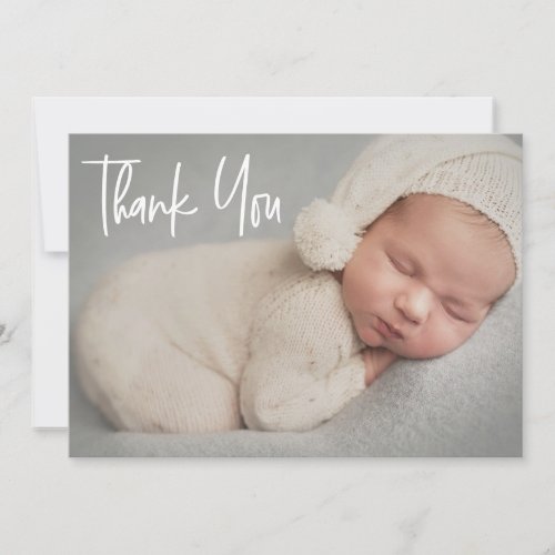 Baby Photo Modern Handlettering script Birth Thank You Card