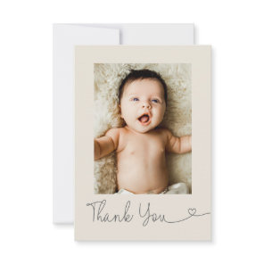 Baby Photo Modern Heart Baby shower beige Thank You Card