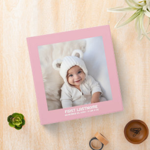 Baby Photo - Modern Minimal Pink Girl 3 Ring Binder
