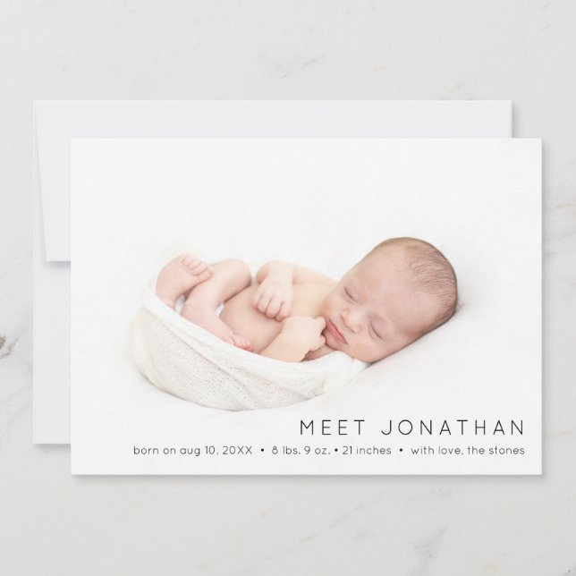 Baby Photo Modern Name Birth Announcement Cards (Front)