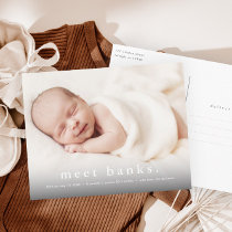 Baby photo modern name birth announcement postcard