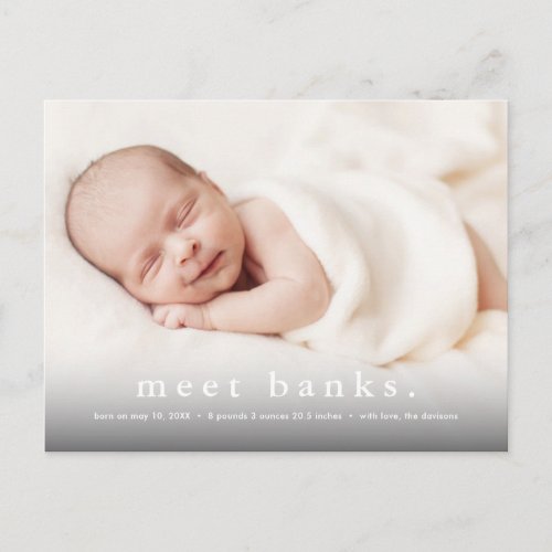 Baby photo modern name birth announcement postcard
