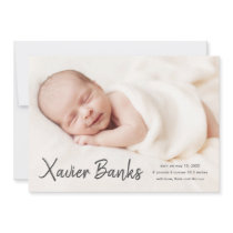 Baby photo modern script name birth announcement