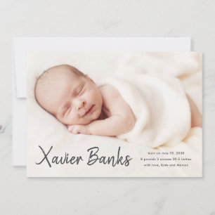 Baby photo modern script name birth announcement