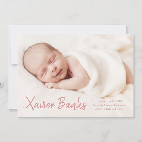 Baby photo modern script name birth announcement