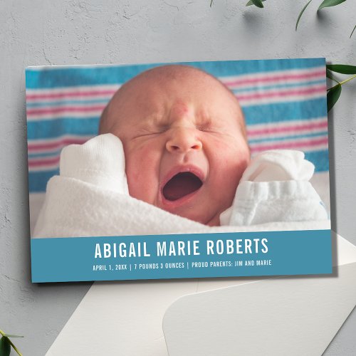 Baby Photo Modern Simple Blue Birth Announcement