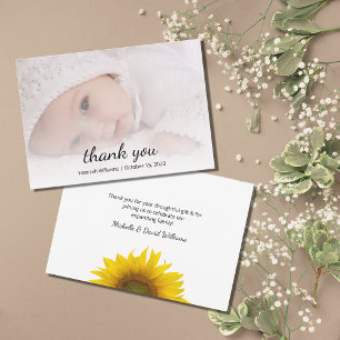 Baby Photo Modern Sunflower Simple Shower  Thank You Card