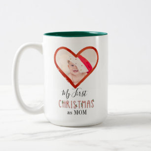 Baby Photo My First Christmas As Mom Love Heart Two-Tone Coffee Mug