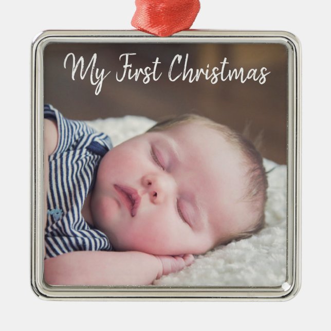 Baby Photo My First Christmas Keepsake Metal Ornament (Front)