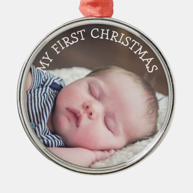 Baby Photo My First Christmas Keepsake Metal Ornament (Front)