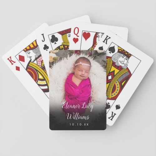Baby Photo Name And Birth Date Announcement Playing Cards