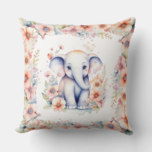 Baby Photo Name and Birth Date Elephant Themed Throw Pillow
