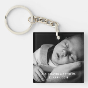 Baby Photo Name and Date of Birth Keychain