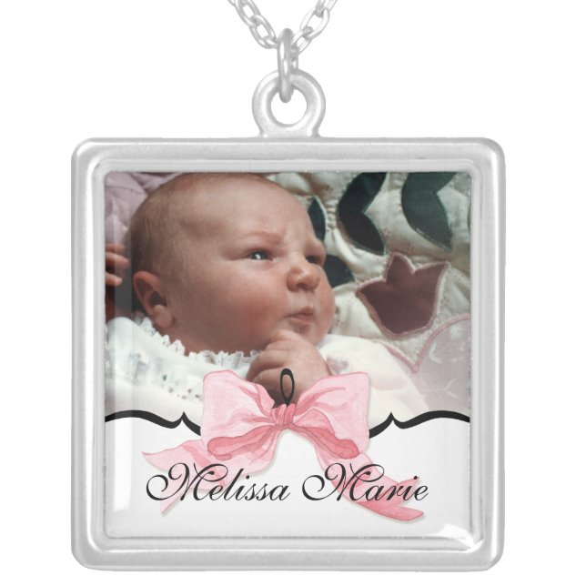 baby photo, name & birth date necklace (Front)