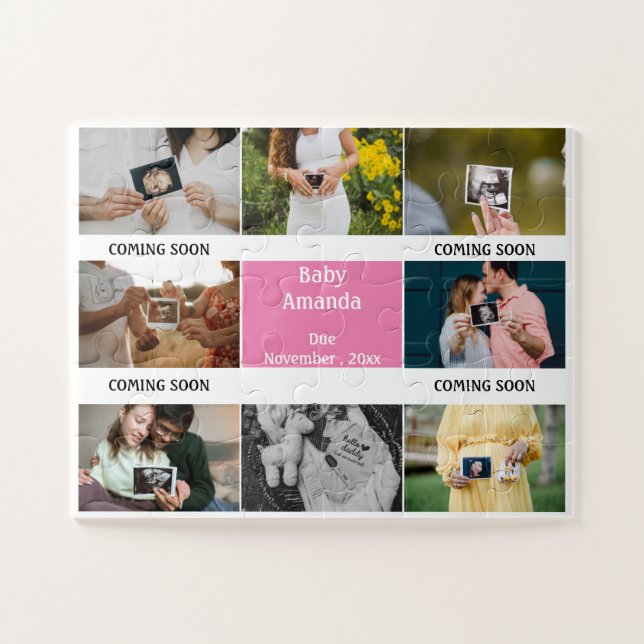 Baby Photo Name Coming soon Pregnancy Announcement Jigsaw Puzzle (Horizontal)
