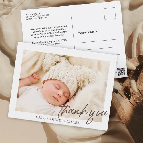 Baby Photo Overlay Thank You Birth Announcement  Postcard