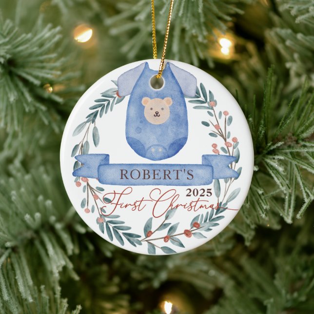 Baby Photo Personalized Baby's 1st Christmas  Ceramic Ornament (Tree)