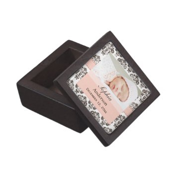 Baby Photo Pink And Brown Damask Gift Box by cutecustomgifts at Zazzle