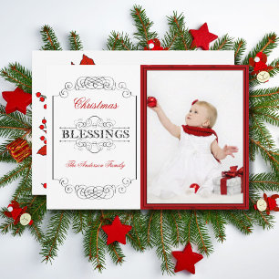 Baby Photo Red Frame Christmas Blessings Quote Holiday Card
