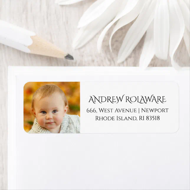 Baby Photo Return Address Modern Simple Label | Zazzle