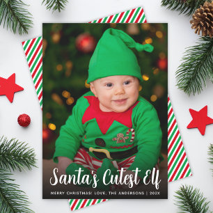 Baby Photo Santa's Cutest Elf Script Fun Christmas Holiday Card