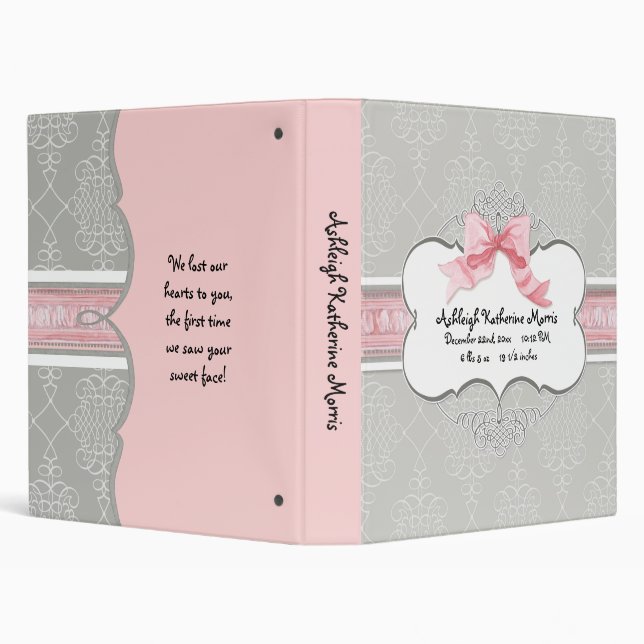 Baby Photo Scrapbook Binder French Bow Damask (Background)
