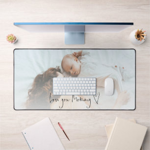 Baby Photo Script Love You Mommy Heart Desk Mat