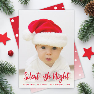 Baby Photo Silent-ish Night Red Funny Christmas Holiday Card